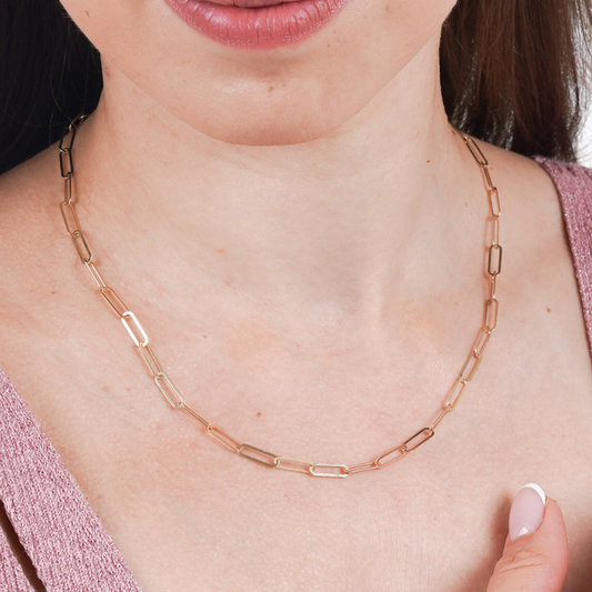 Real Gold Paper Clip M Necklace 1320 (45 C.M) CH1154