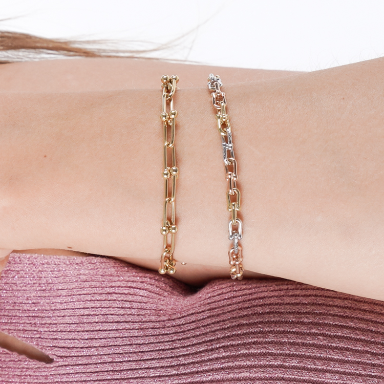 Real Gold GZTF Hardware With Real TF Lock Solid Chain Bracelet 0372 (19 C.M) BR1467