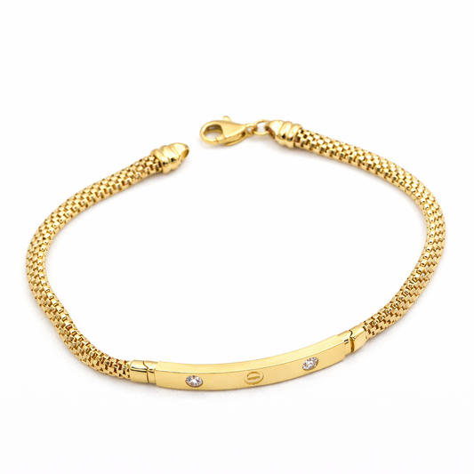 Real Gold Stone Plain Chain Thick Unisex Bracelet (17 C.M) - Model GZJCT 4919 BR1751