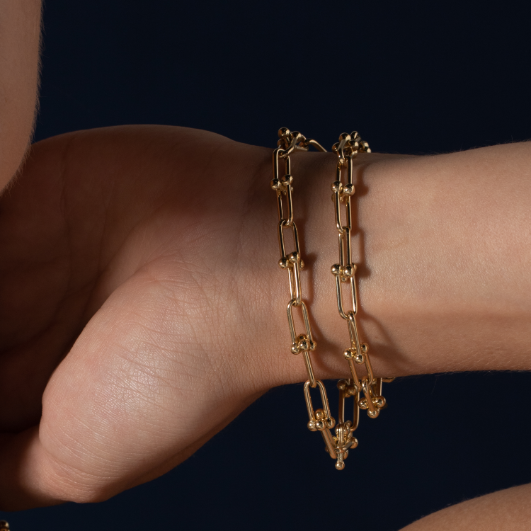 【U LAN】23FW★ [LAN ARCHIVE] Bold Jar Chain Bracelet Foundrae Jewelry Midsize Mixed Clip Chain 18K Yellow Gold