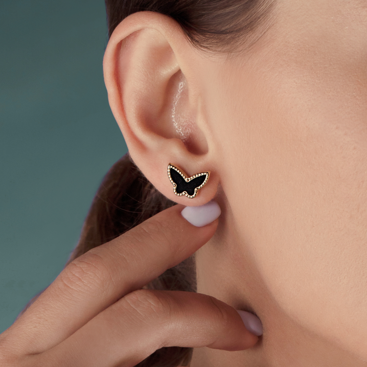 Real Gold GZVC Butterfly Black Pearl Earring Set 0115-1PK E1802
