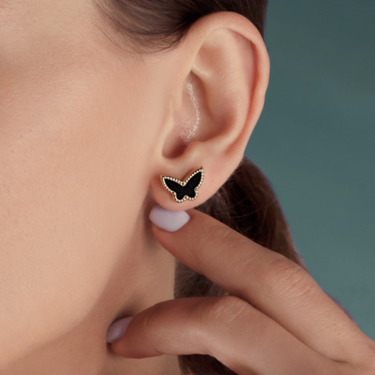 Real Gold GZVC Butterfly Black Pearl Earring Set 0115-1PK E1802