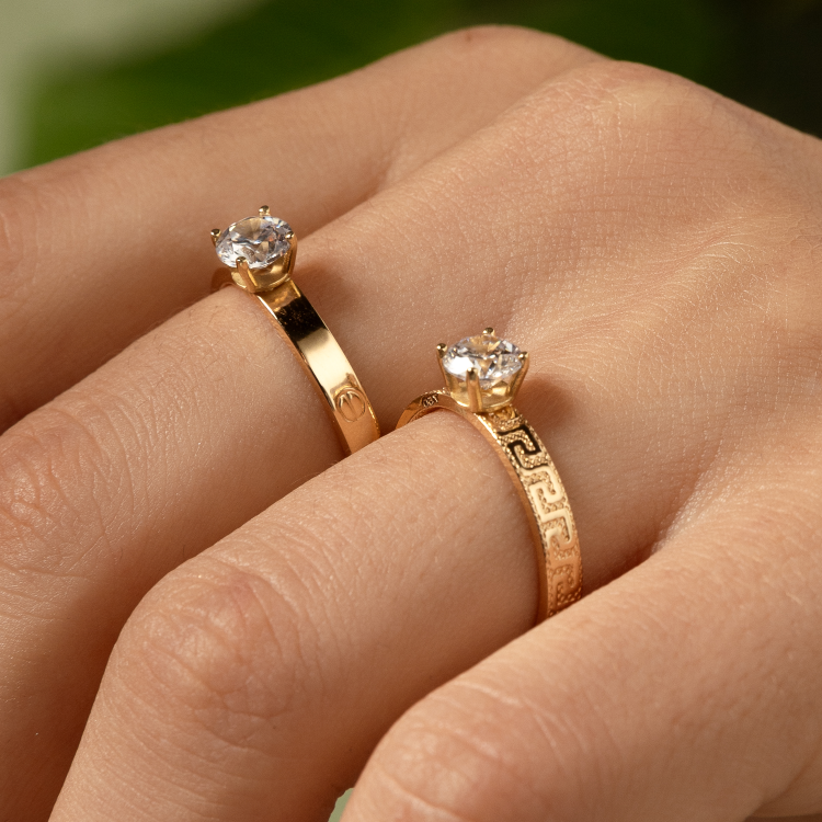 Real Gold Maze Hoop Solitaire Ring 0665 (SIZE 7.5) R2413
