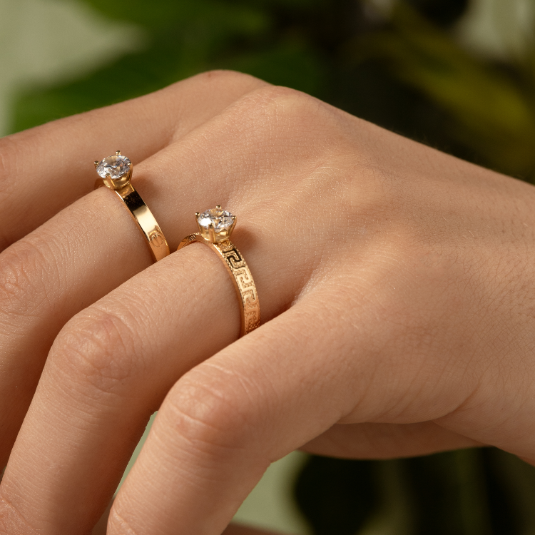 Real Gold Maze Hoop Solitaire Ring 0665 (SIZE 7.5) R2413