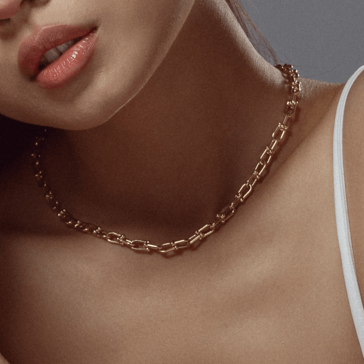 Real Gold GZTF Bold Chunky Solid Hardware Necklace With Luxury Round Lock 4751 (40 C.M) N1439