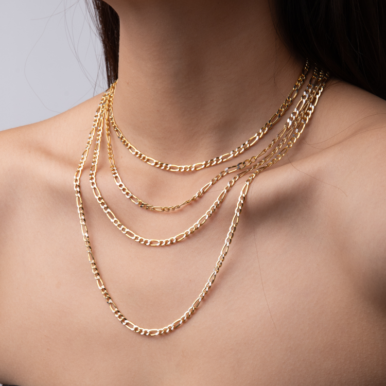 Real Gold GZCR Two Tone Figaro Solid Link Chain Necklace Unisex 7586 (50 C.M) CH1241