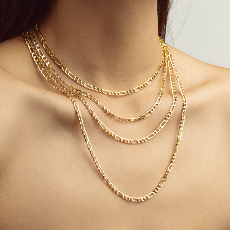 Real Gold GZCR Two Tone Figaro Solid Link Chain Necklace Unisex 7586 (50 C.M) CH1241