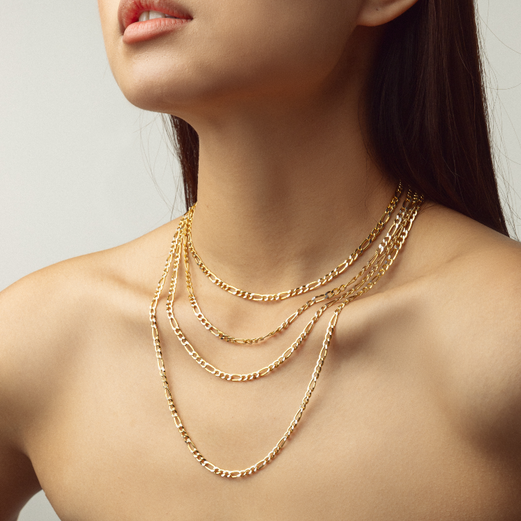 Real Gold GZCR Two Tone Figaro Solid Link Chain Necklace Unisex 7586 (50 C.M) CH1241