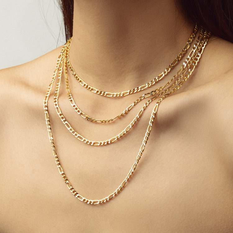 Real Gold GZCR Two Tone Figaro Solid Link Chain Necklace Unisex 7586 (50 C.M) CH1241