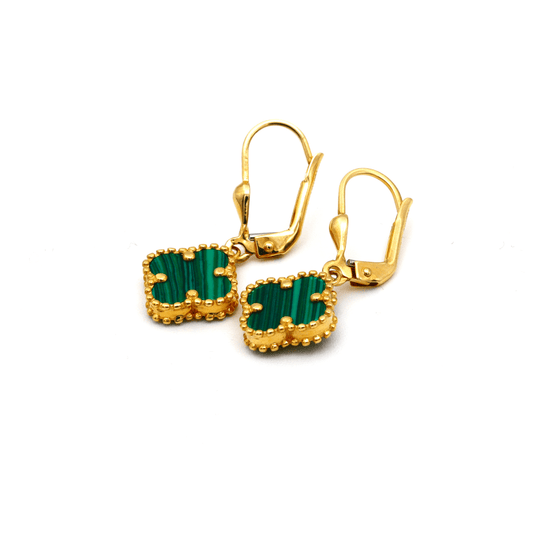 Real Gold Green Clover Hanging Earring Set - Model GZJVN E1918