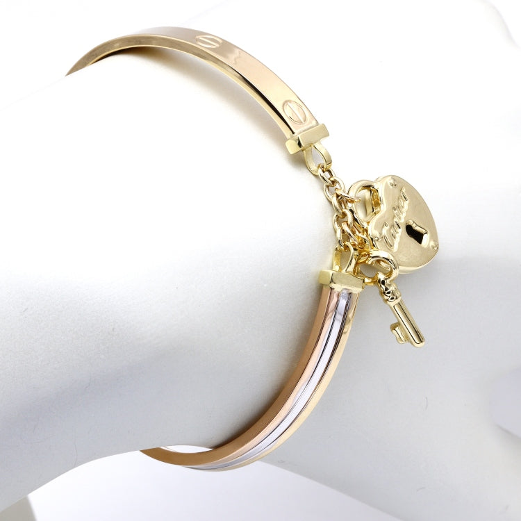 Real Gold 3 Color Key Lock Bangle GZJCT BLZ0377 (Size 15) BA1643