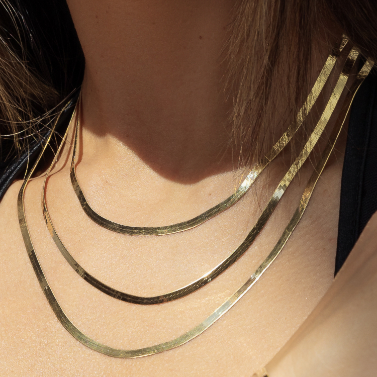 Real Gold Flat Mirror Solid Snake Chain Necklace 0189 45 C.M CH1191