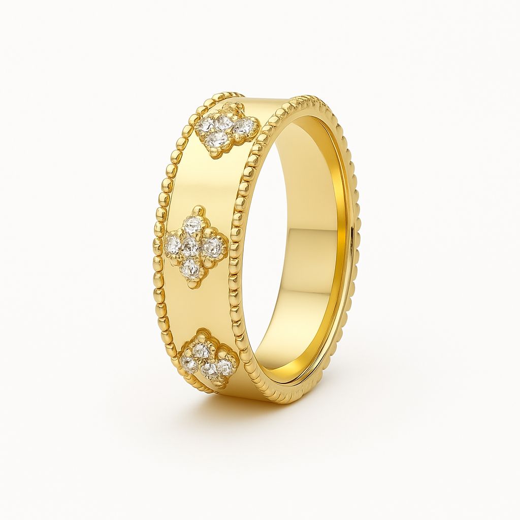 Real Gold GZVC Elegant Clover Stone Ring (Size 8) - Model 1643 R2575