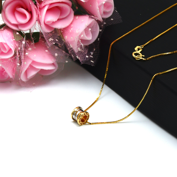 Real Gold GZBV 2 Color Small Round Roller Pendant with Box Chain 0159-YM B CWP 1872