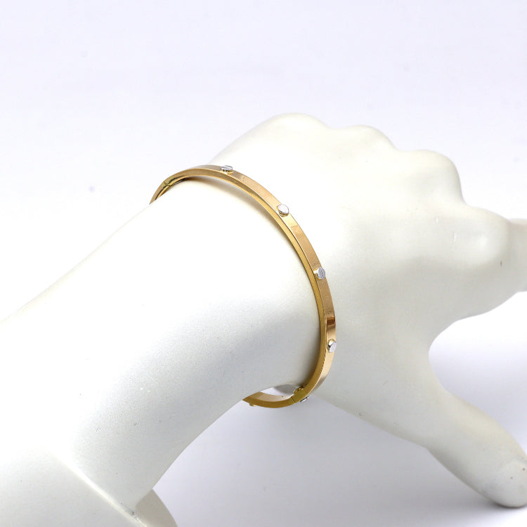 Real Gold 2 Color Solid Screw Bangle GZJCT BLZ0073-1YW (Size 17) BA1631