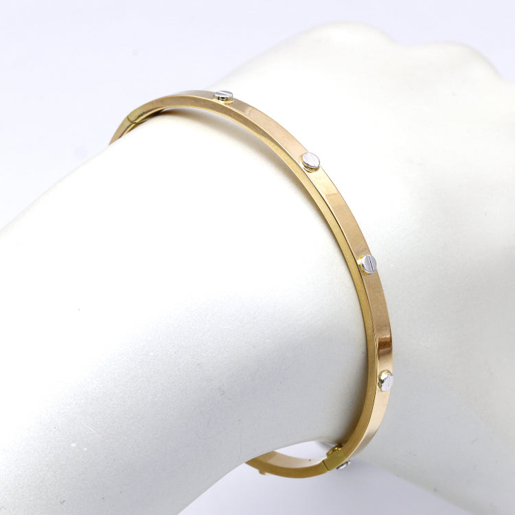 Real Gold 2 Color Solid Screw Bangle GZJCT BLZ0073-1YW (Size 19) BA1630