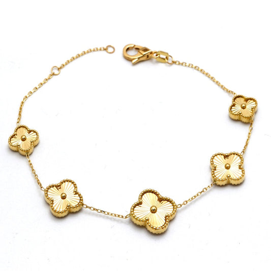 Real Gold Solid 5 Clover Adjustable Size Bracelet (15+ 2 =17 C.M) - Model 5VC GZJVN 0515/9BL BR1842