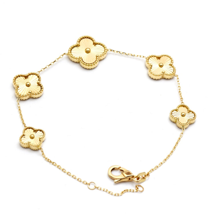 Real Gold Solid 5 Clover Adjustable Size Bracelet (16+ 2 =18 C.M) - Model 5VC GZJVN 0515/9BL BR1858