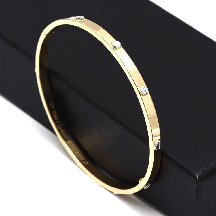 Real Gold 2 Color Solid Screw Bangle GZJCT BLZ0073-1YW (Size 19) BA1630