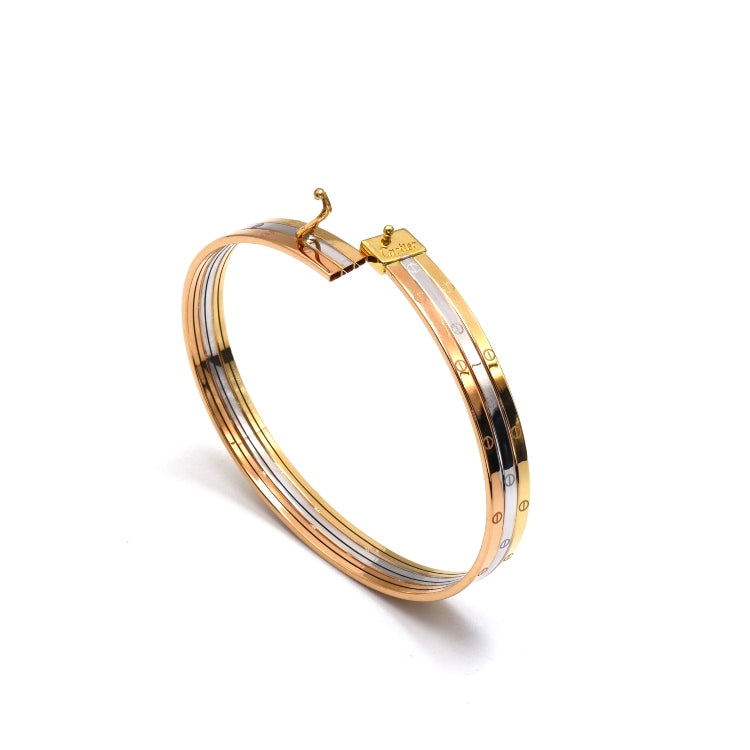 Real Gold Trinity Round Bangle GZJCT BLZ0367-1-3C (Size 17.5) BA1624
