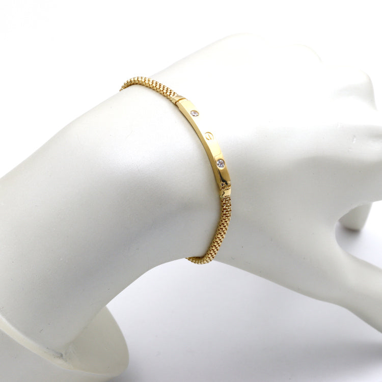 Real Gold Stone Plain Chain Thick Unisex Bracelet (19 C.M) - Model GZJCT4919 BR1752
