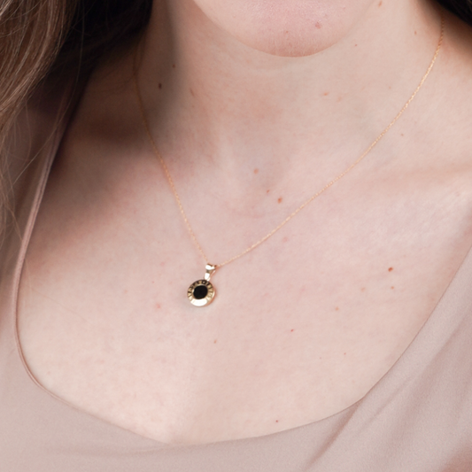 Real Gold GZBV Round Black Luxury Necklace 0060/1KU CWP 1824