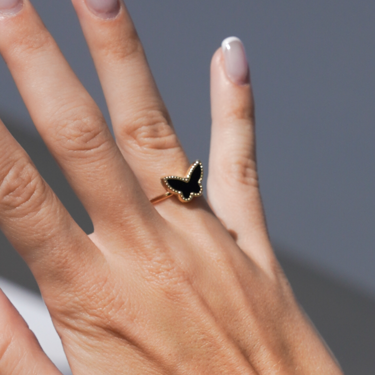 Real Gold GZVC Butterfly Black Ring 0115-1YZ (SIZE 7.5) R2370