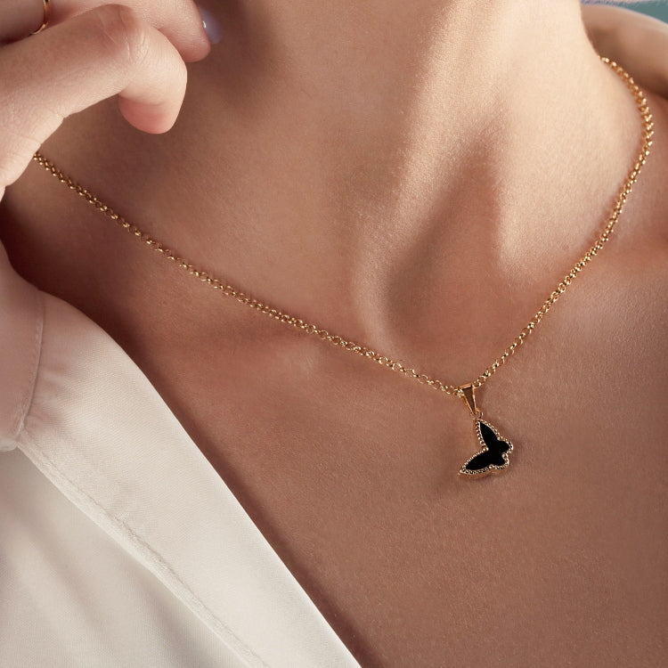Real Gold GZVC Butterfly Black Pearl Pendant With Hollow Rolo Chain 5724 0115 CWP 1865