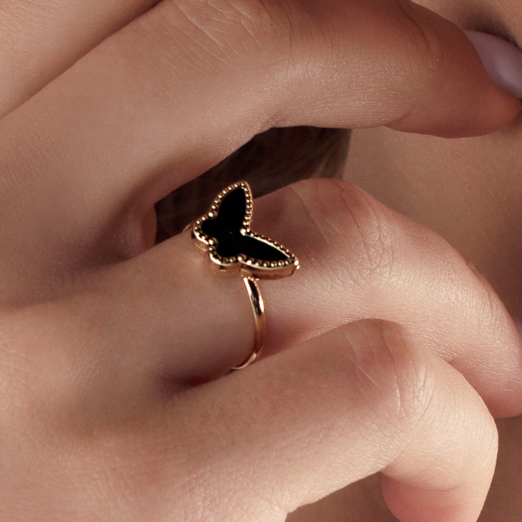 Real Gold GZVC Butterfly Black Ring 0115-1YZ (SIZE 7.5) R2370