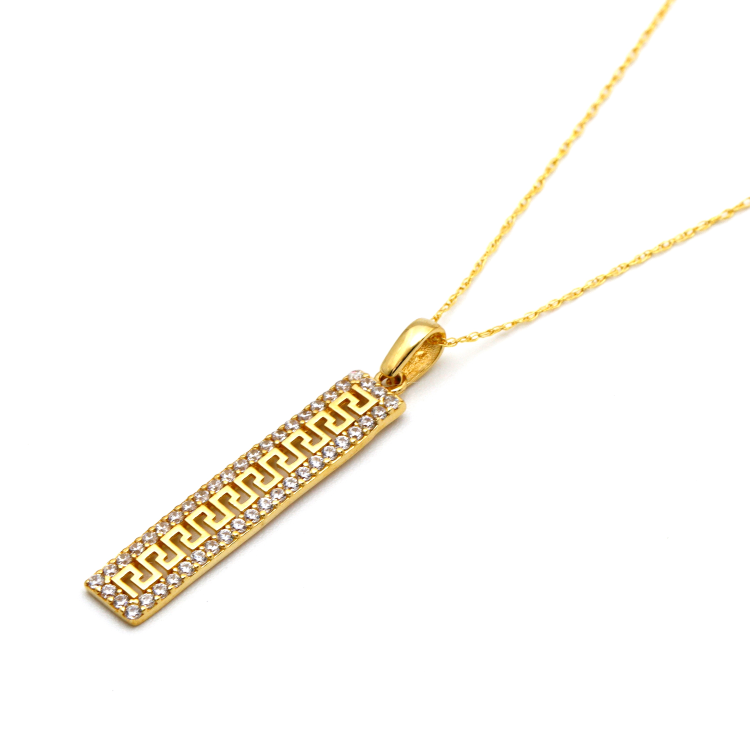 Real Gold Maze Hoop Luxury Stone Bar Necklace 0106 CWP 1783