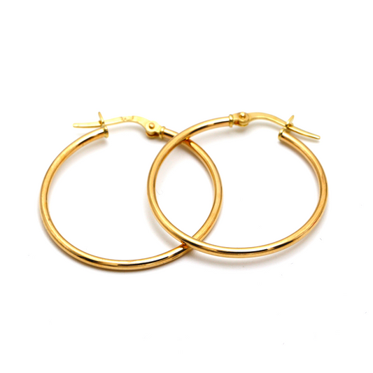 Real Gold Round Plain Loop Earring Set ( 2.4 cm ) 5501/2 E1770