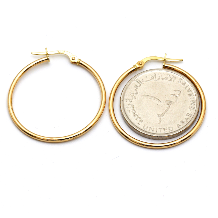 Real Gold Round Plain Loop Earring Set ( 2.4 cm ) 5501/2 E1770