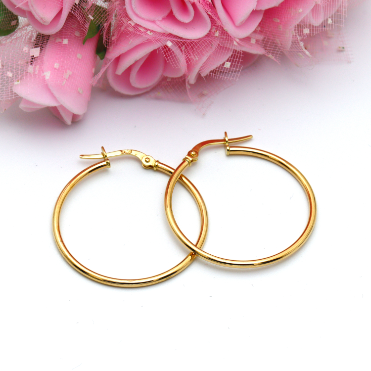 Real Gold Round Plain Loop Earring Set ( 2.4 cm ) 5501/2 E1770