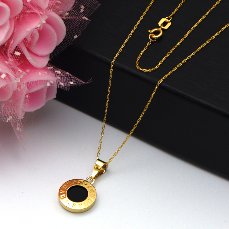 Real Gold GZBV Round Black Luxury Necklace 0060/1KU CWP 1824