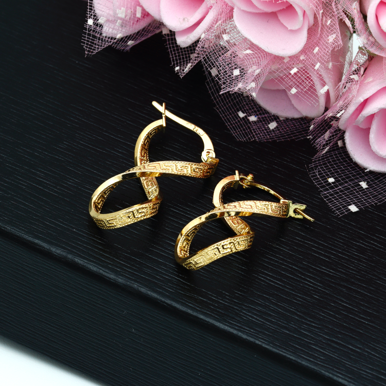 Real Gold Twisted Maze Hoop Earring Set 3324/1/E E1785