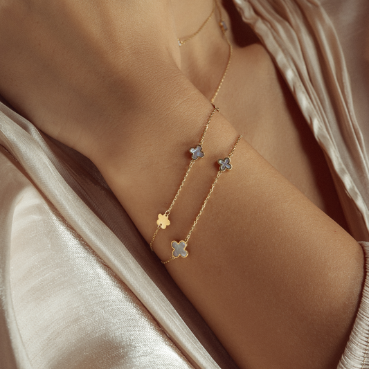 Real Gold GZVC Clover With Flower Butterfly Adjustable Size Bracelet 0750 BR1625