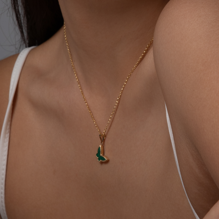 Real Gold GZVC Butterfly Green Pendant With Hollow Rolo Chain 5724 0285 CWP 1893