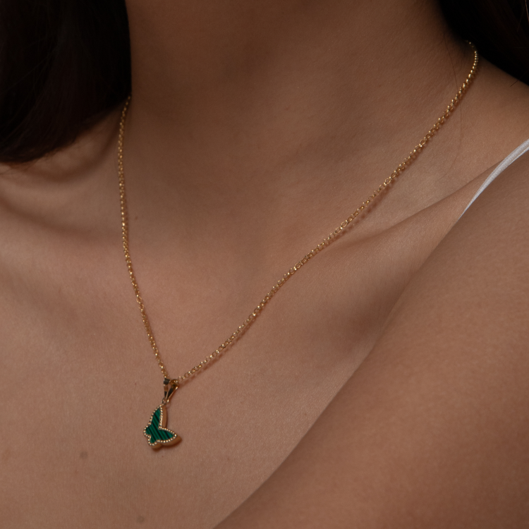 Real Gold GZVC Butterfly Green Pendant With Hollow Rolo Chain 5724 0285 CWP 1893