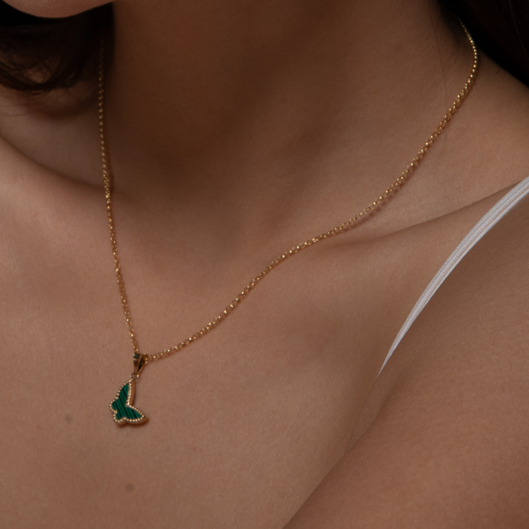 Real Gold GZVC Butterfly Green Pendant With Hollow Rolo Chain 5724 0285 CWP 1893