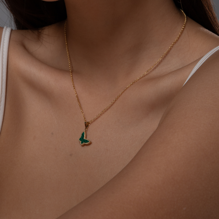 Real Gold GZVC Butterfly Green Pendant With Hollow Rolo Chain 5724 0285 CWP 1893