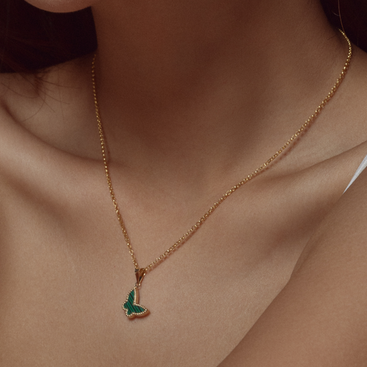 Real Gold GZVC Butterfly Green Pendant With Hollow Rolo Chain 5724 0285 CWP 1893