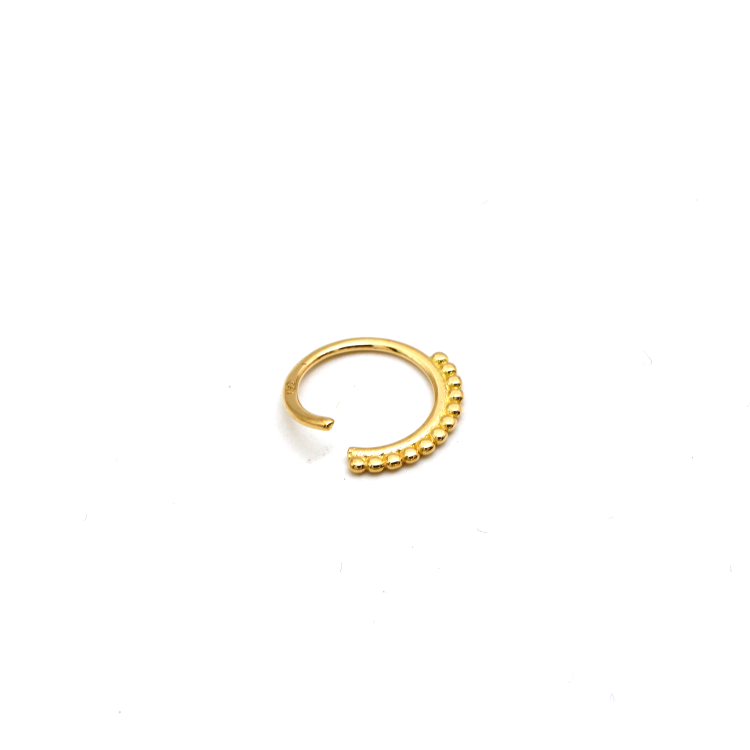 Real Gold Round Nose Ring Piercing With Side Beads 0007 NP1024