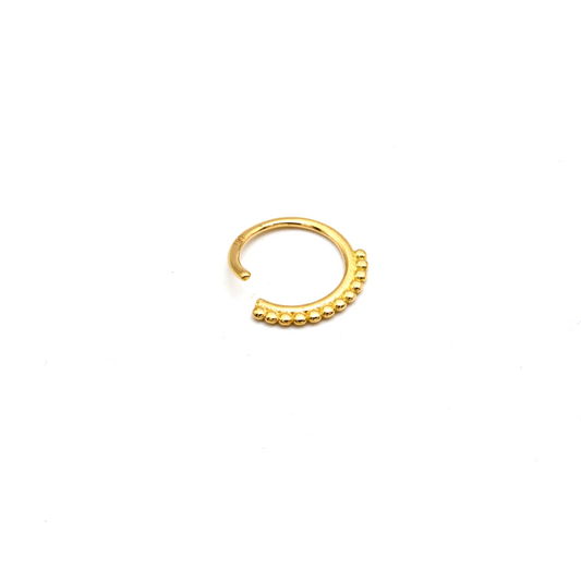 Real Gold Round Nose Ring Piercing With Side Beads 0007 NP1024