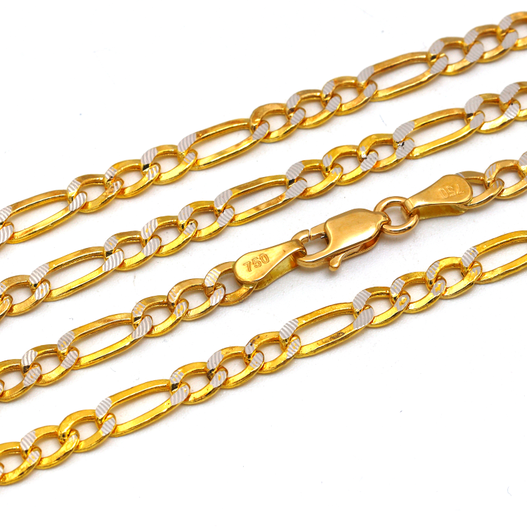 Real Gold GZCR Two Tone Figaro Solid Link Chain Necklace Unisex 7586 (50 C.M) CH1241
