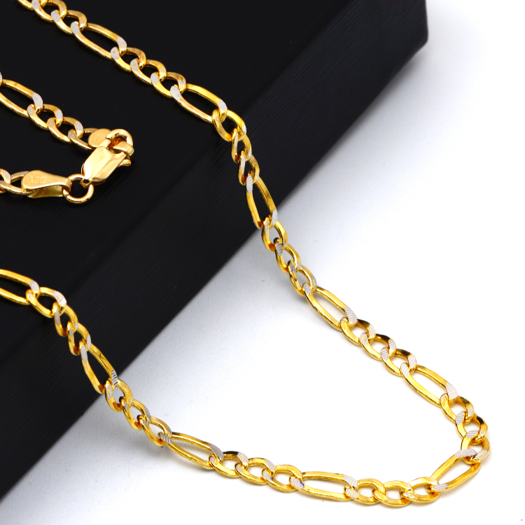 Real Gold GZCR Two Tone Figaro Solid Link Chain Necklace Unisex 7586 (50 C.M) CH1241