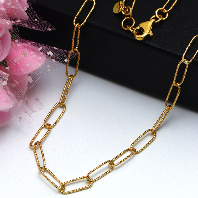 Real Gold Paper Clip Glittering Chain Necklace 1423 (45 C.M) CH1189
