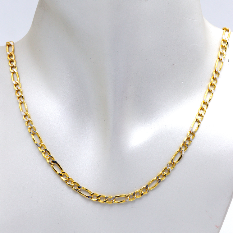Real Gold GZCR Two Tone Figaro Solid Link Chain Necklace Unisex 7586 (40 C.M) CH1243