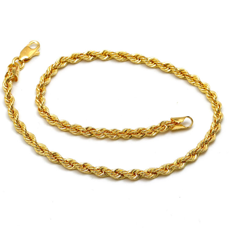 Real Gold Solid Thick Rope Chain Men Bracelet 4 MM 2603 (25 C.M) BR1559