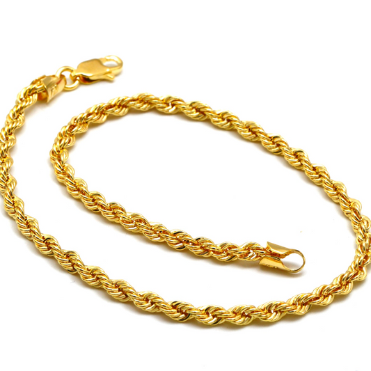 Real Gold Solid Thick Rope Chain Anklet 4 MM 2603 (28 C.M) A1325