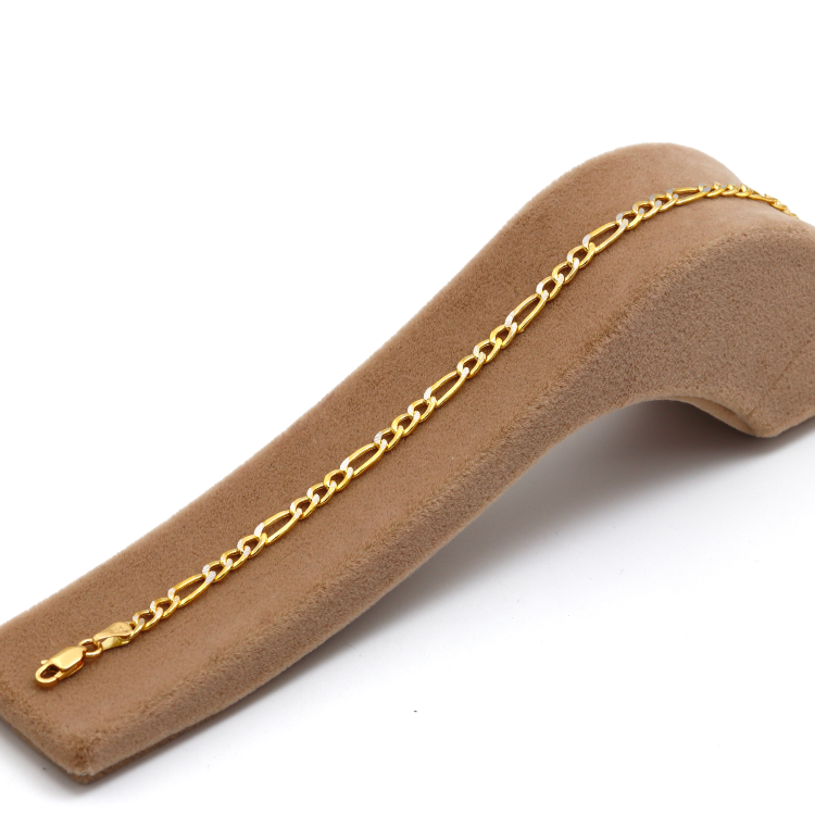 Real Gold GZCR Two Tone Figaro Solid Link Chain Bracelet Unisex 7586 (18 C.M) BR1614